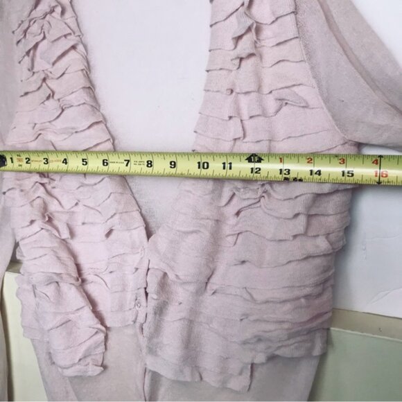 J.Crew Ruffle Cotton Cardigan Sweater Top Lightweight Knit Preppy V Semi Sheer M - Picture 12 of 16